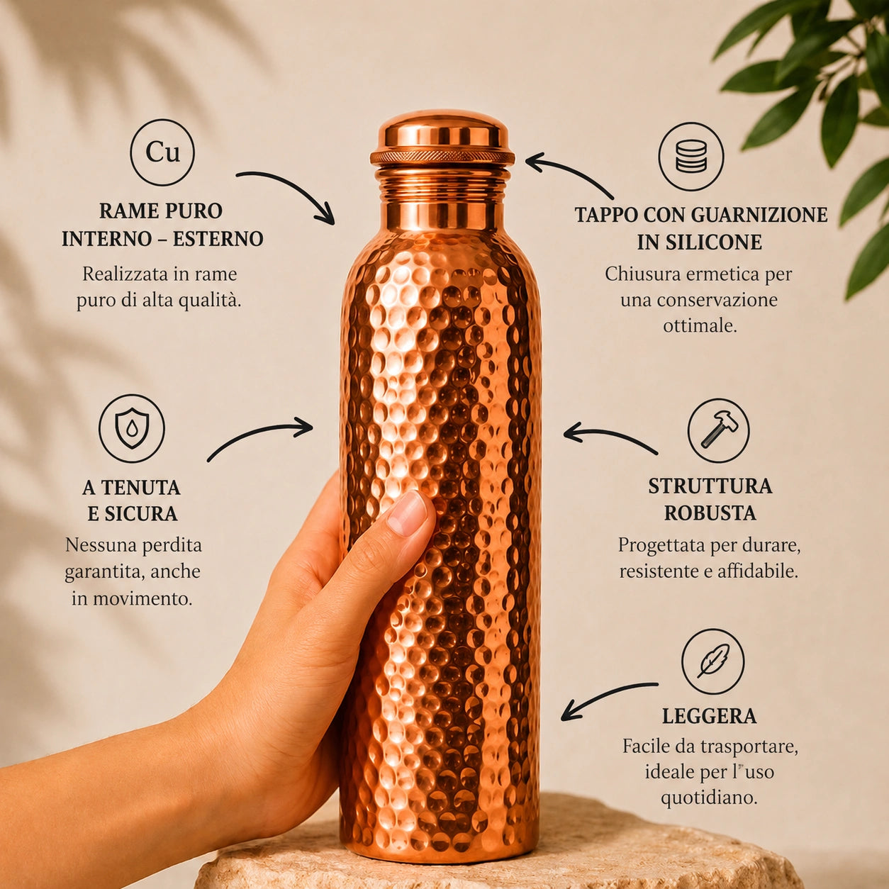 Borraccia in Rame – SalutePura™ | Acqua Purificata Naturalmente, Senza Plastica