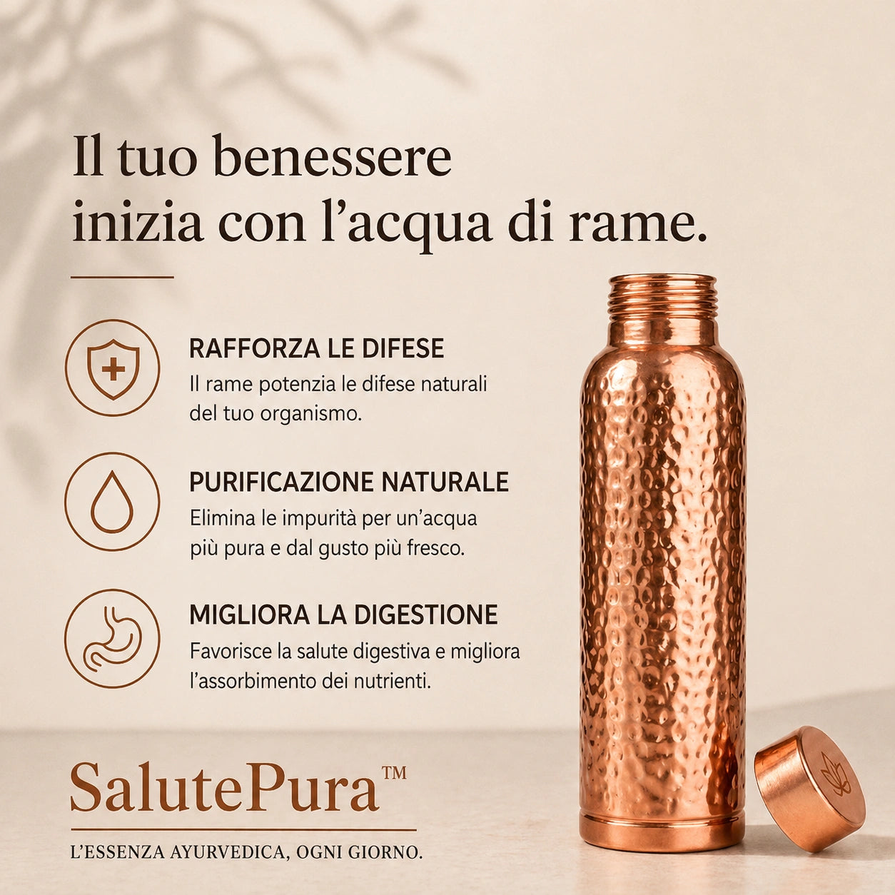 Borraccia in Rame – SalutePura™ | Acqua Purificata Naturalmente, Senza Plastica